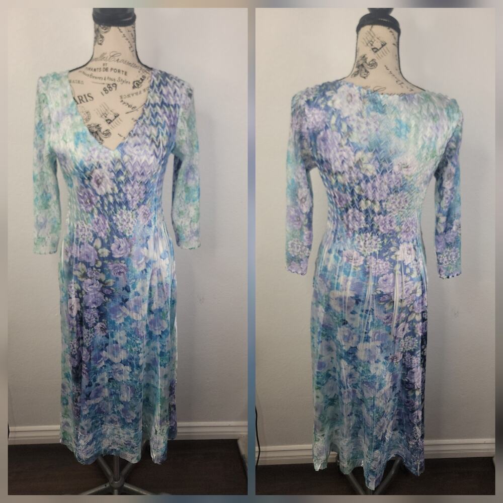 Komarov Chiffon Charmeuse Slip Dress SZ S Lace Ethereal Crinkled Fairytale